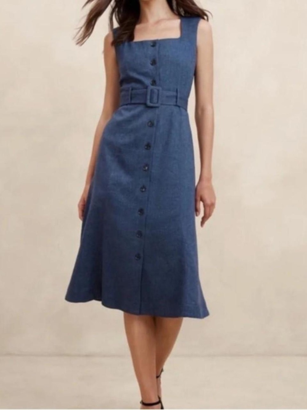 NWOT Banana Republic Women's 8 - Blue Linen Blend Midi Button Down Dress w Belt